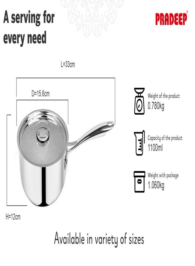 Pradeep Proplus Triply Stainless Steel Saucepan with SS Design Lid(14 Cm,1.1 Ltr)Small Milkpot,Tea&Coffee Pan|Fast & Even Heating|Induction,Gas&Electric Compatible|Riveted Handle|Multipurpose Cookpot - Image 5